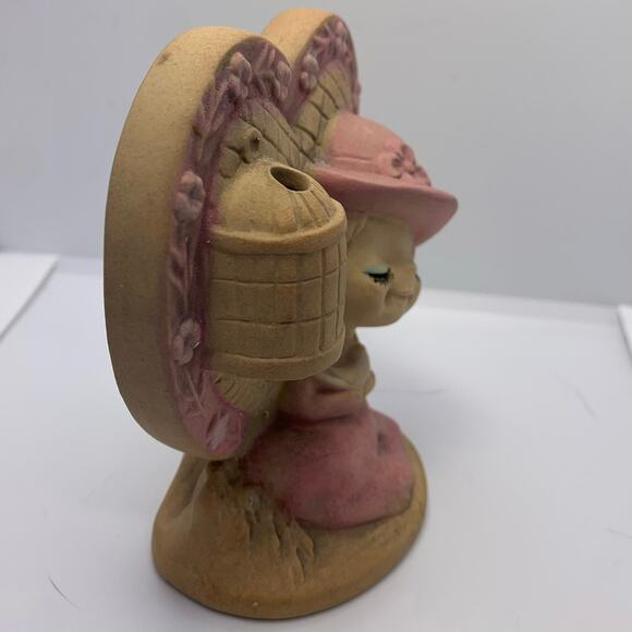 Vintage 60s UCTIC Japan Stonewear Girl Figurine Flower Vase Placard Pink - Picture 4 of 12